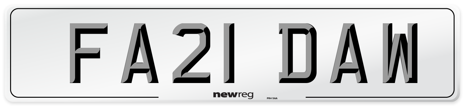 FA21 DAW Number Plate from New Reg